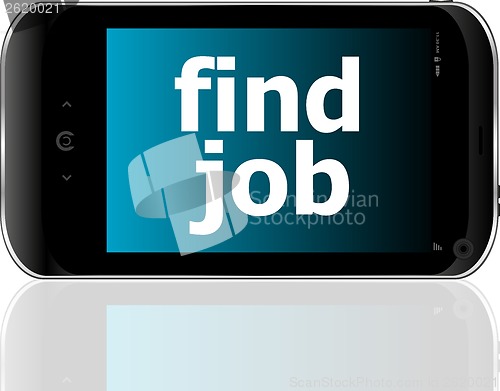 Image of smartphone with word find job on display, business concept