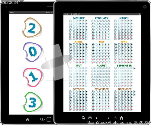 Image of Calendar for 2013 in tablet PC isolated on white background