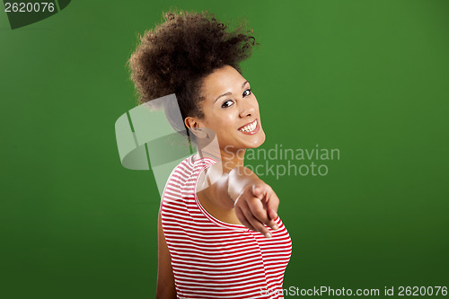 Image of African woman pointing somewhere