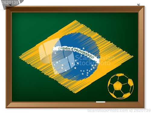 Image of Brasil flag and soccerbal on chalkboard