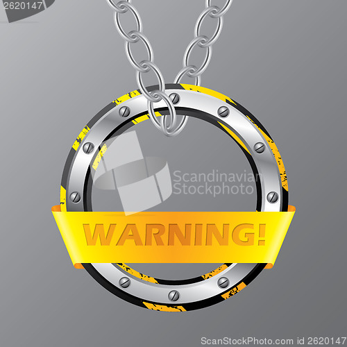 Image of Abstract warning sign hanging on chains