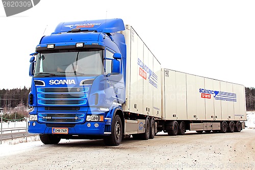 Image of Blue Scania R620 Truck and Trailer