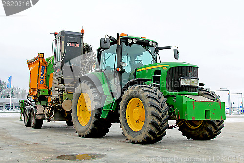 Image of John Deere 6930 Agricultural Tractor with Wood Chipping Machine