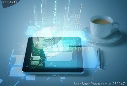 Image of tablet pc with cup of coffee
