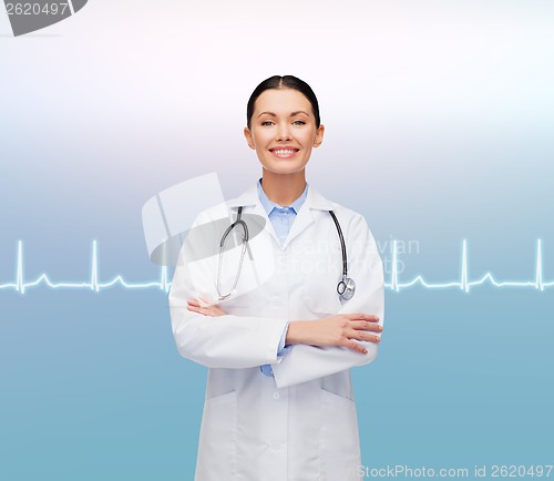 Image of smiling female doctor with stethoscope
