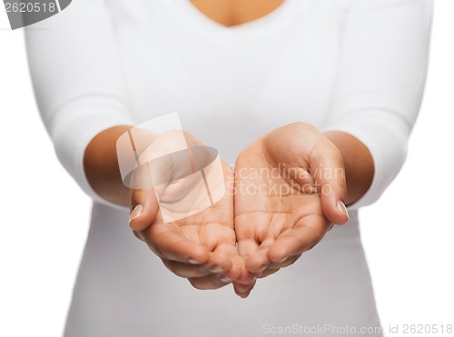 Image of womans cupped hands showing something