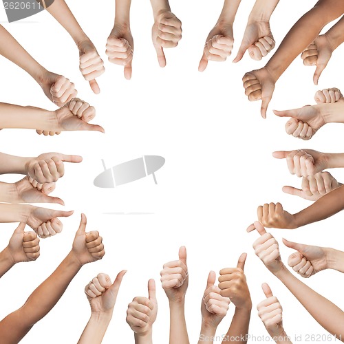 Image of human hands showing thumbs up in circle