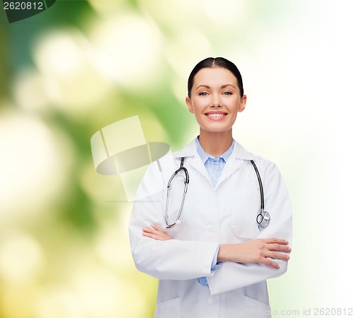 Image of smiling female doctor with stethoscope