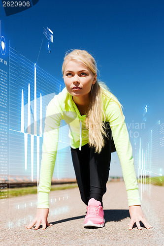 Image of concentrated woman doing running outdoors