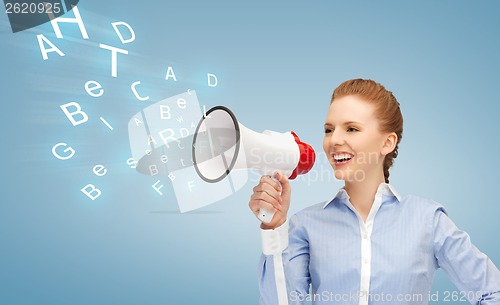 Image of happy woman with megaphone