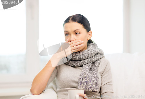 Image of ill woman with flu at home