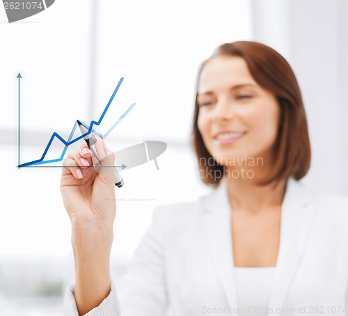 Image of businesswoman drawing graps in the air