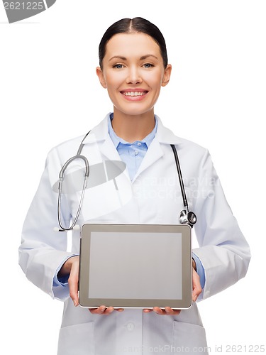 Image of female doctor with stethoscope and tablet pc