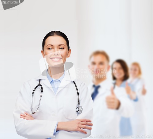 Image of smiling female doctor with stethoscope