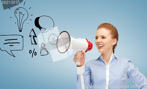 Image of happy woman with megaphone