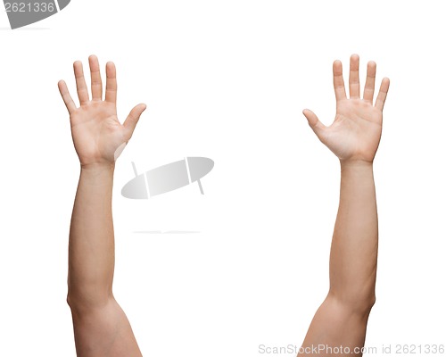 Image of two man hands waving hands