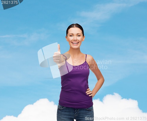 Image of girl in blank purple tank top with crossed arms