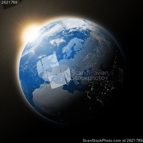 Image of Sun over Europe on planet Earth