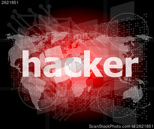 Image of Privacy concept: words Hacker on digital background