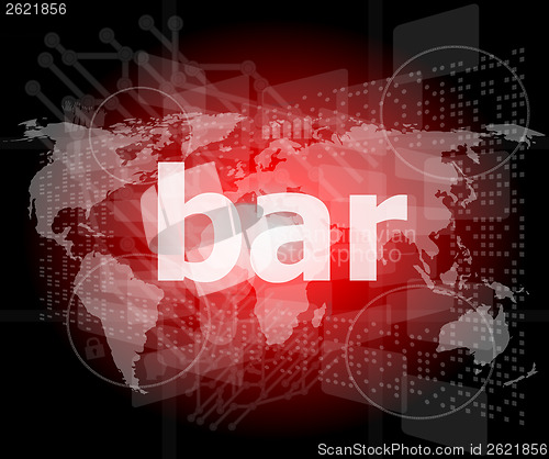 Image of bar, hi-tech background, digital business touch screen