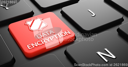 Image of Data Encryption on Red Keyboard Button.