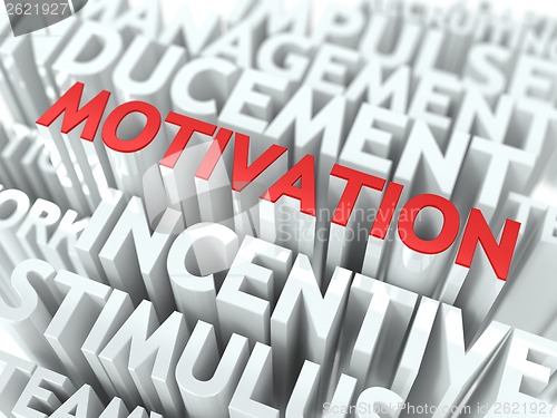 Image of Motivation - Red Text on White Wordcloud.