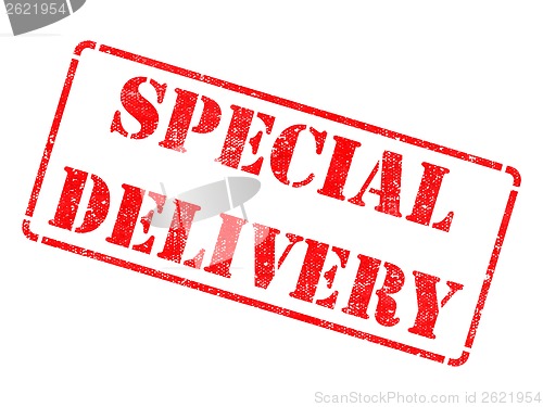Image of Special Delivery on Red Rubber Stamp.