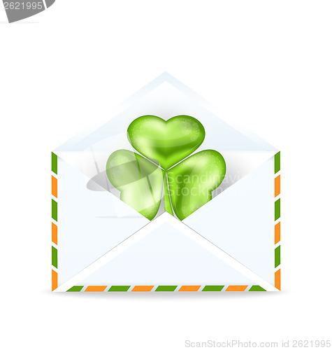 Image of Envelope with clover isolated on white background  for St. Patri