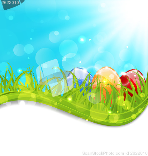 Image of April card with Easter set colorful eggs