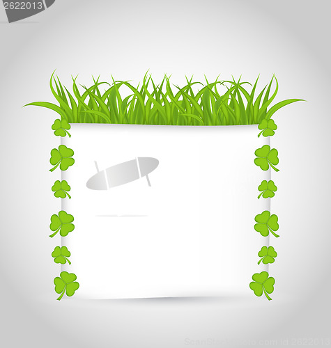 Image of Nature invitation with grass and shamrocks for St. Patrick's Day