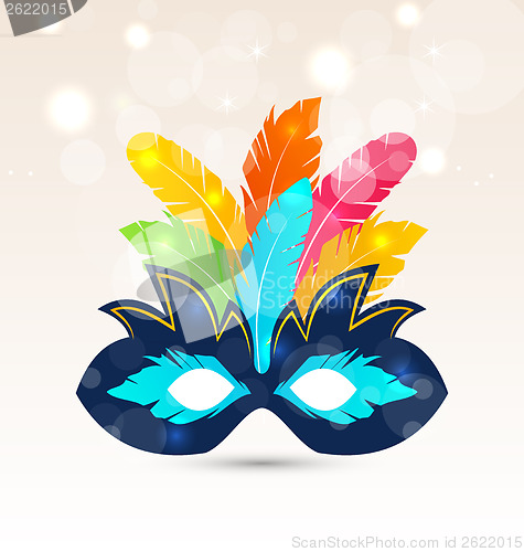 Image of Colorful carnival or theater mask with feathers