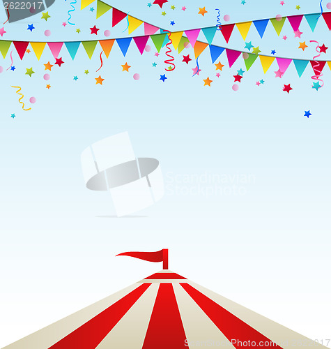 Image of Circus striped tent with flags