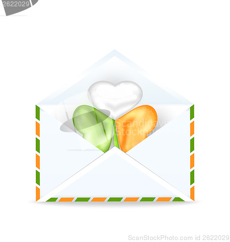 Image of Envelope with clover in Irish flag color for St. Patrick's Day