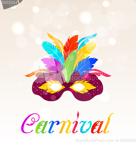 Image of Colorful carnival mask with feathers with text 