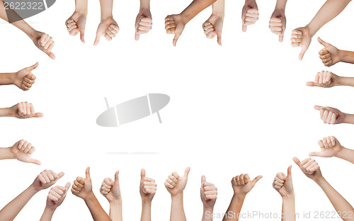 Image of human hands showing thumbs up in circle