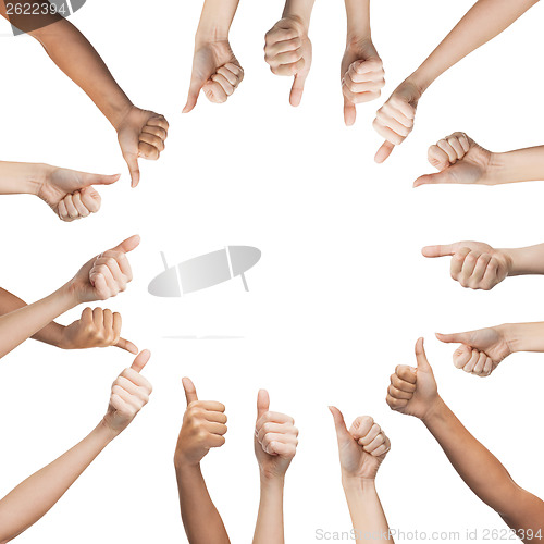 Image of human hands showing thumbs up in circle