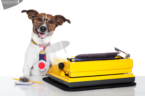 Image of business dog typewriter