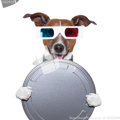 Image of movie film canister 3d glasses dog