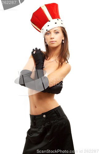 Image of girl in black gloves and red crown