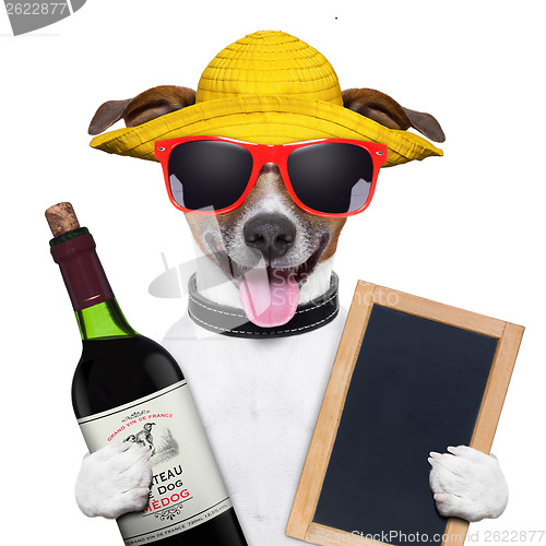 Image of summer dog and wine bottle