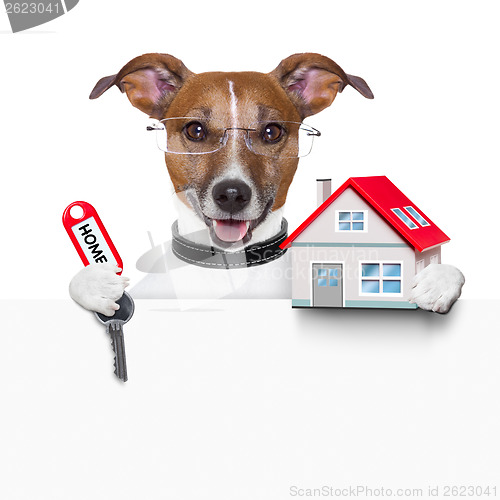 Image of banner dog home and key