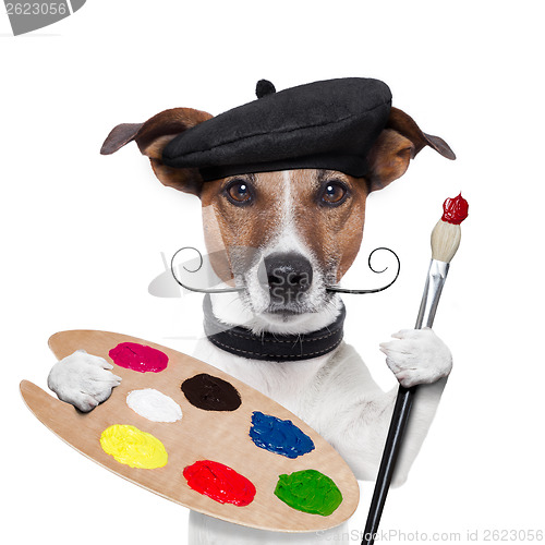 Image of painter artist dog