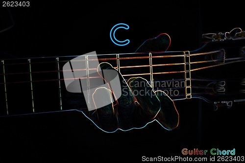 Image of Guitar chord on a dark background