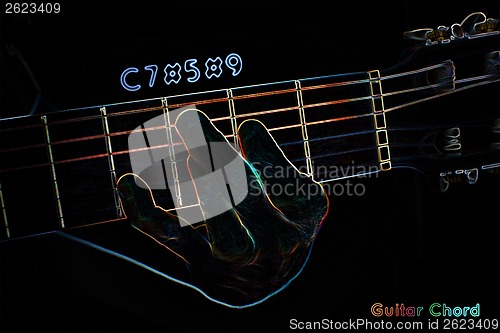 Image of Guitar chord on a dark background