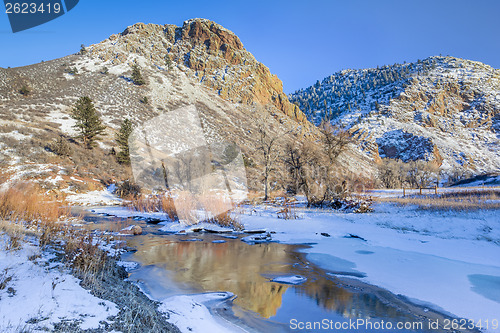 Image of winter sunset over mountain river