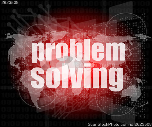 Image of business concept: words problem solving on digital screen