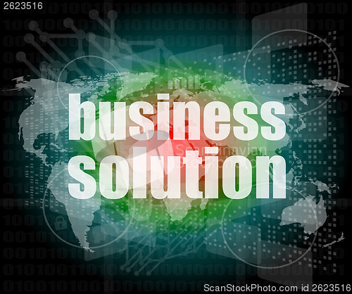 Image of words business solution on digital screen, business concept