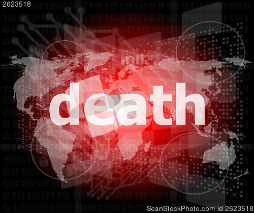 Image of social concept: words death on digital touch screen