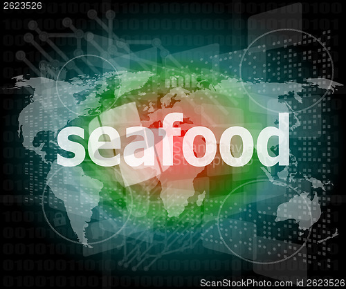 Image of seafood word on a virtual digital background