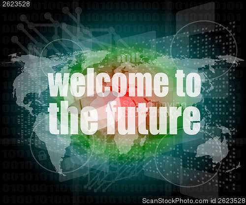 Image of Time concept: words Welcome to the future on digital screen, 3d